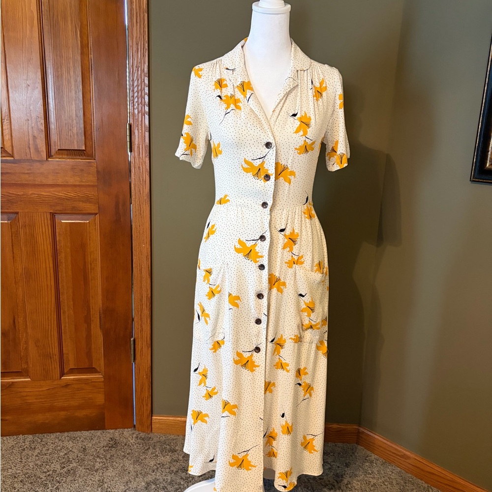 Urban Outfitters Cream Dress with Yellow Floral Print